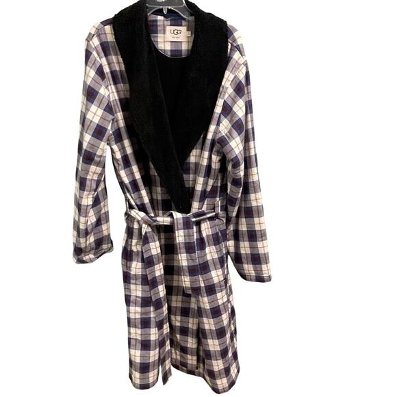 UGG Australia Other - UGG Australia Robe Mens XL Blue Black Kalib Plaid Flannel House Coat Soft Belt
